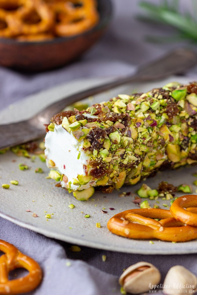 Honey and pistachio goat cheese log.