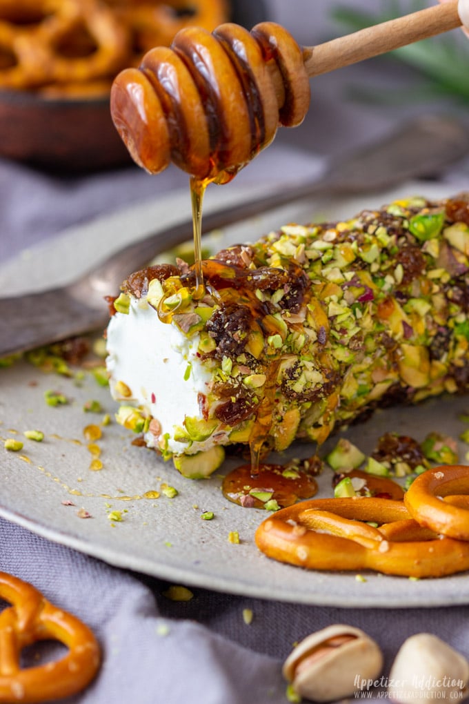 Pistachio Goat Cheese Log with Honey