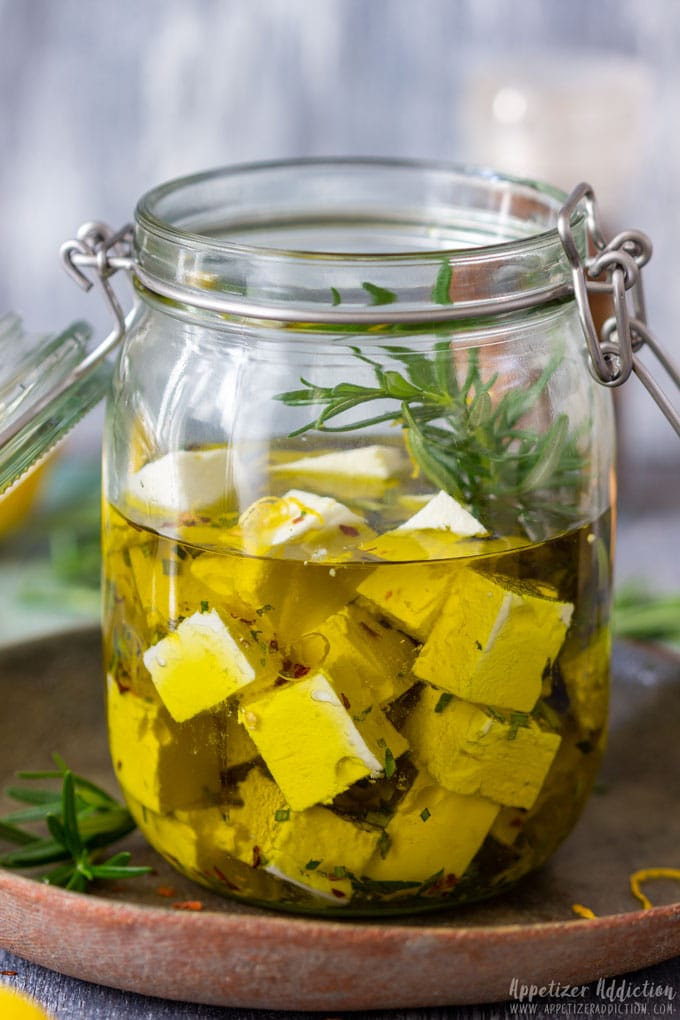 Rosemary Marinated Feta Cheese with Lemon and Chili Flakes