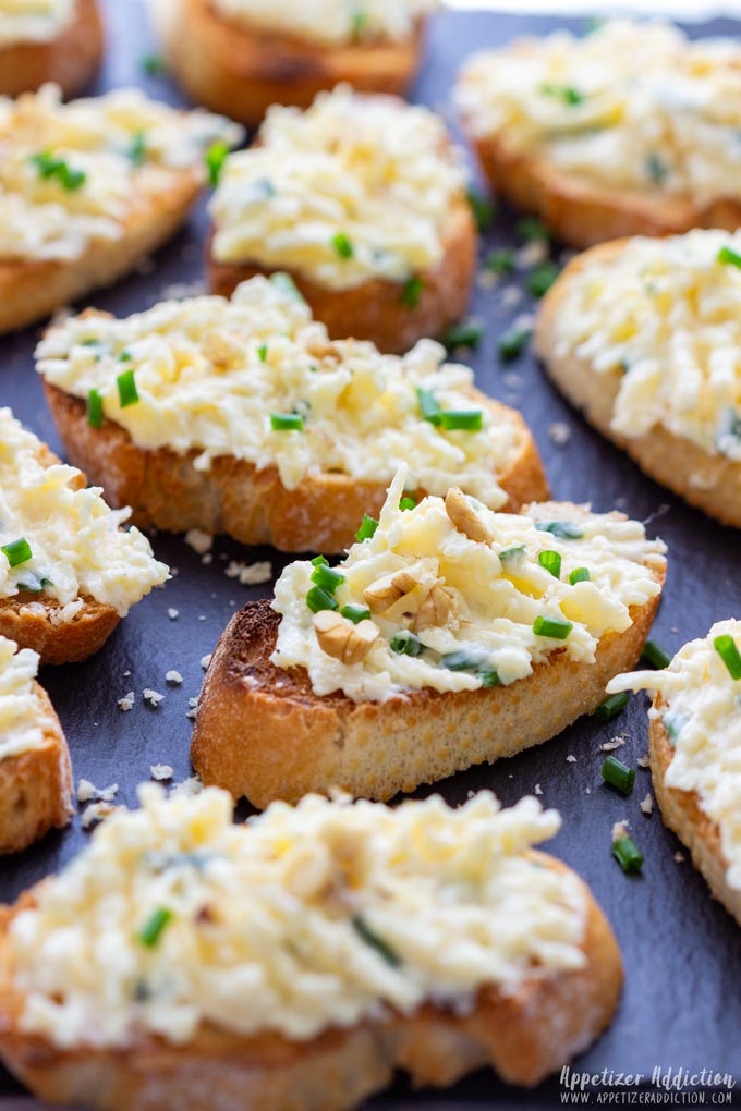 Garlic Cheese Spread Bread Topped with Walnuts and Chives