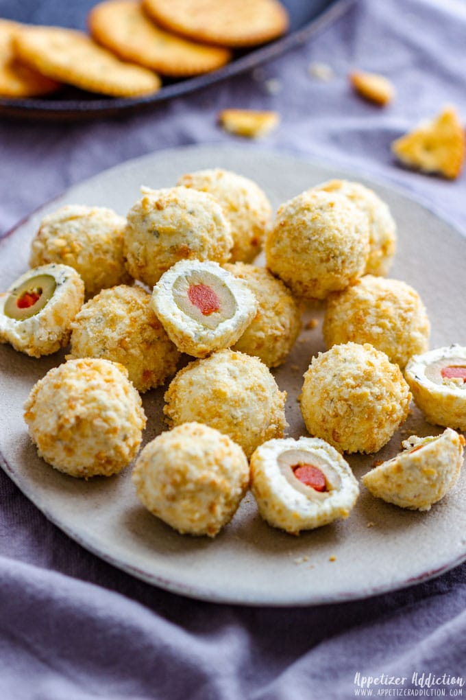 Olive stuffed cheese ball bites.