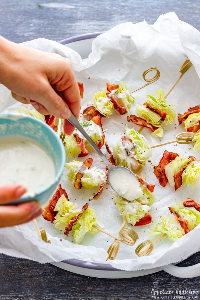 Adding Dressing to Wedge Salad on a Stick