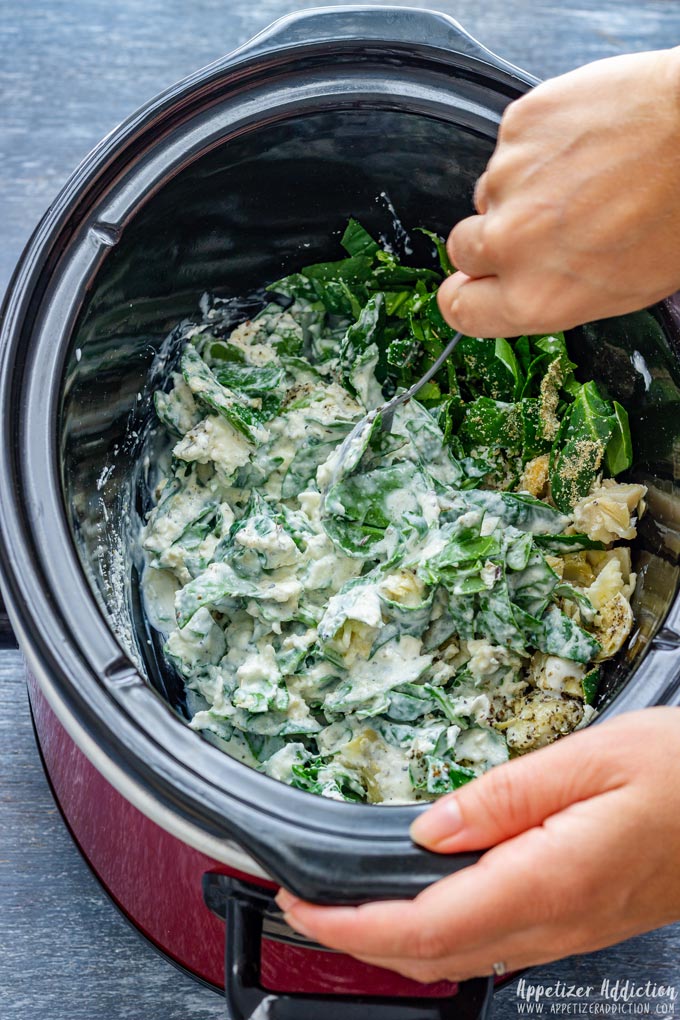 How to make Slow Cooker Spinach Artichoke Dip Step 1