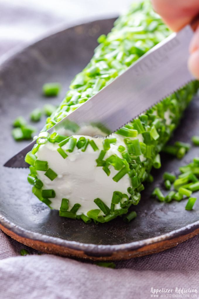 Slicing the Homemade Goat Cheese Log