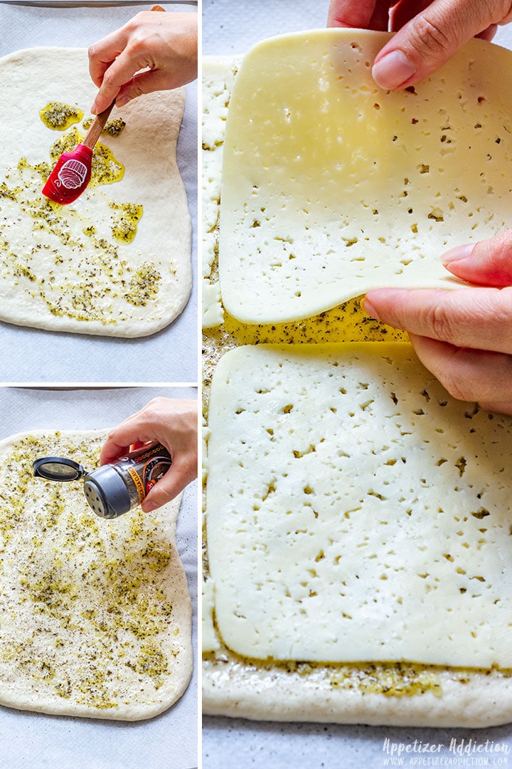 Showing step by step how to make breadsticks from pizza dough.