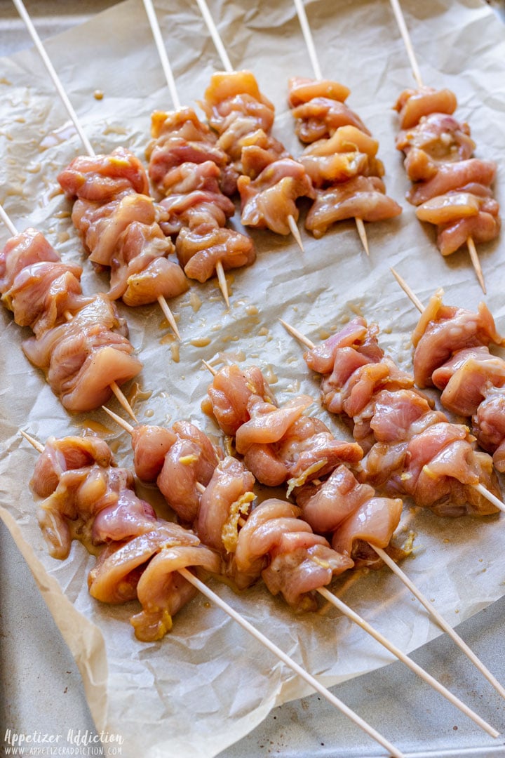 Raw Teriyaki Chicken Skewers Ready to for Grilling