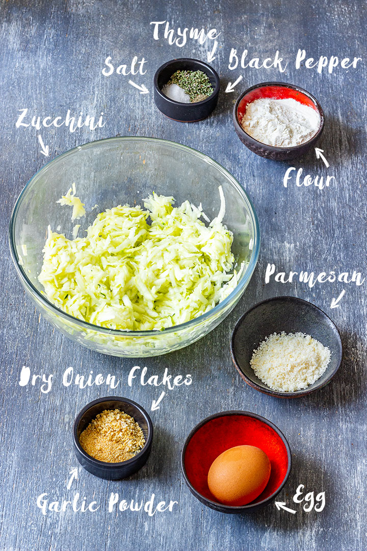 Ingredients for zucchini fritters.