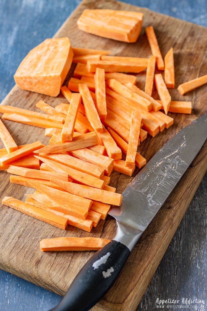 Sliced and uncooked sweet potato fries
