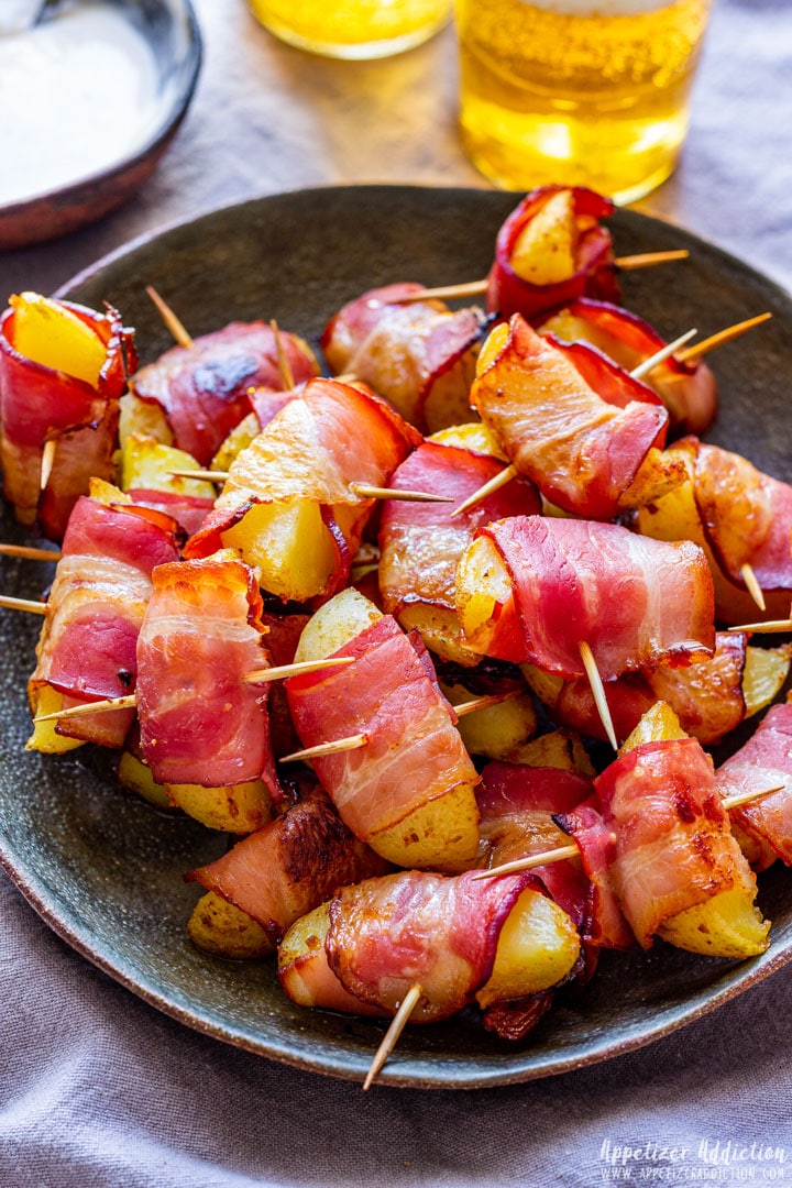 Bacon wrapped potatoes with dip