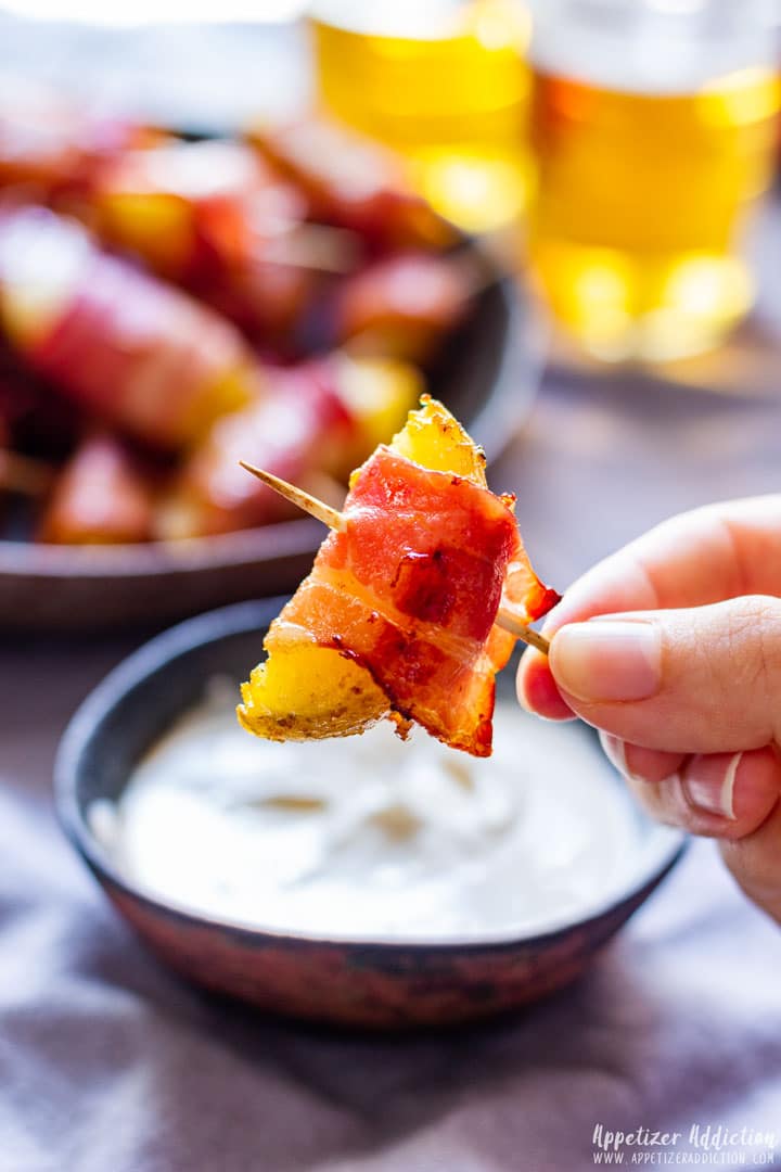 Bacon wrapped baby potatoes appetizer