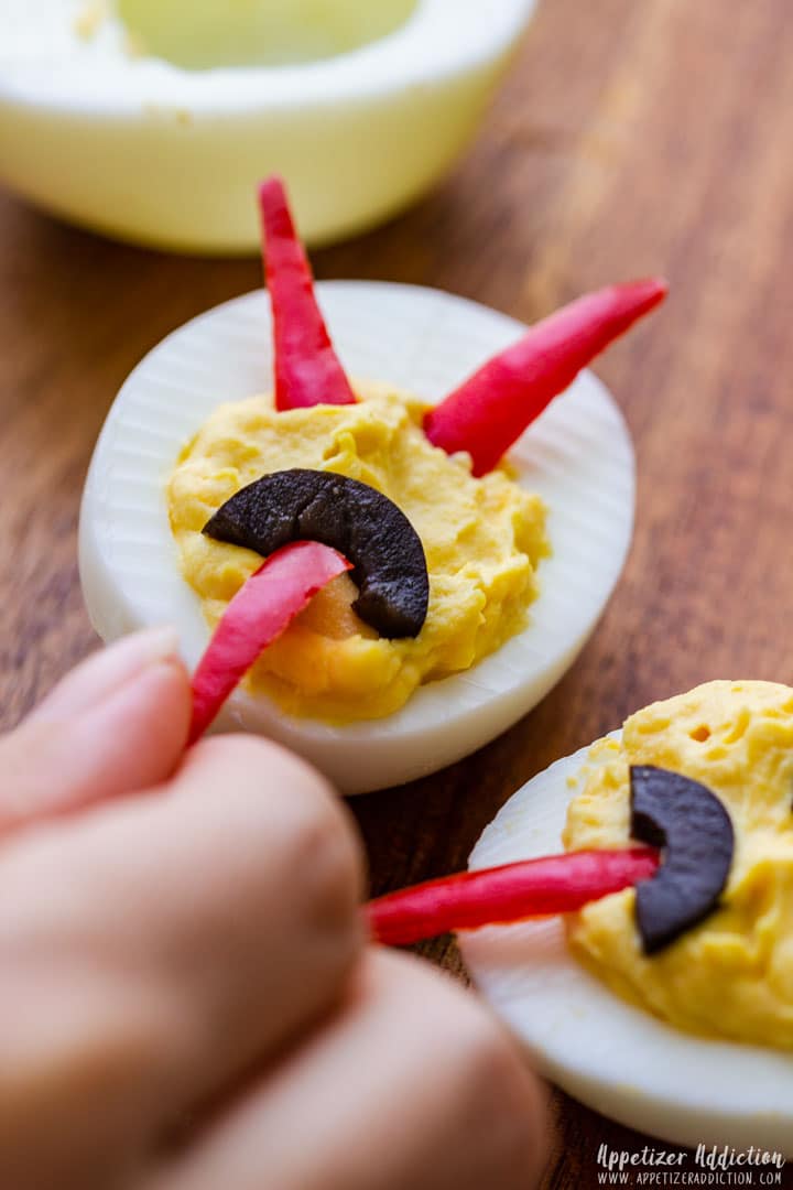 How to make Halloween devil deviled eggs step 1