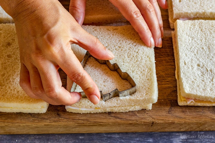 Making Christmas tree shaped sandwiches 2