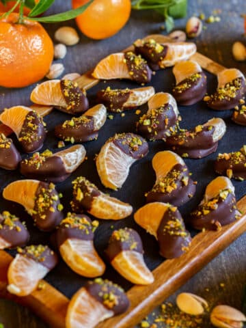 Homemade chocolate dipped mandarin slices