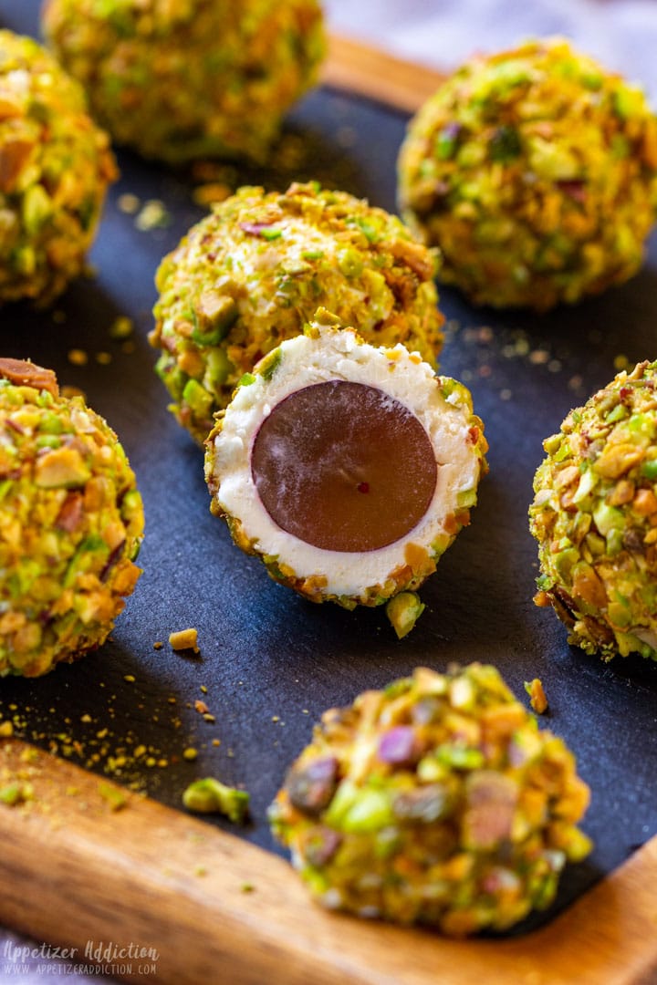 Grapes wrapped goad cheese pistachios