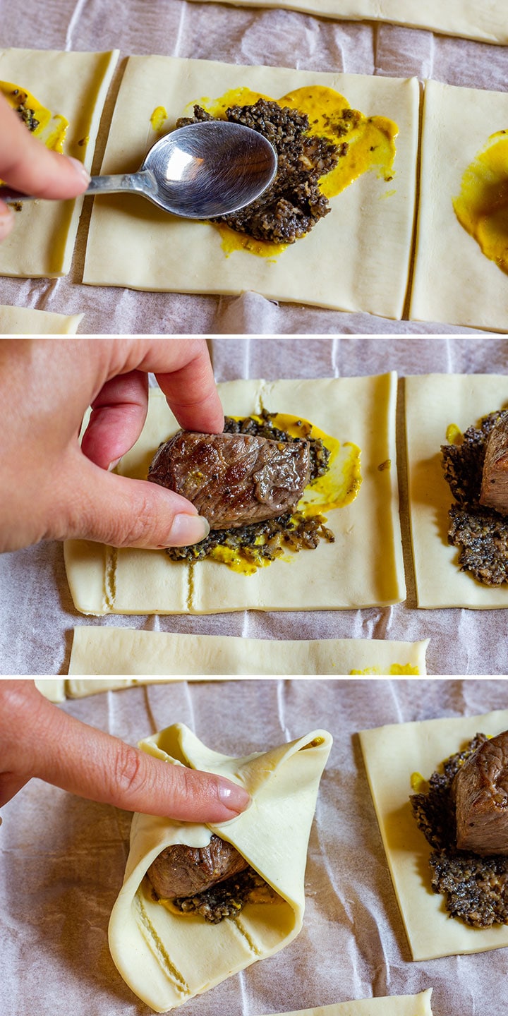 Making beef wellington bites step 1