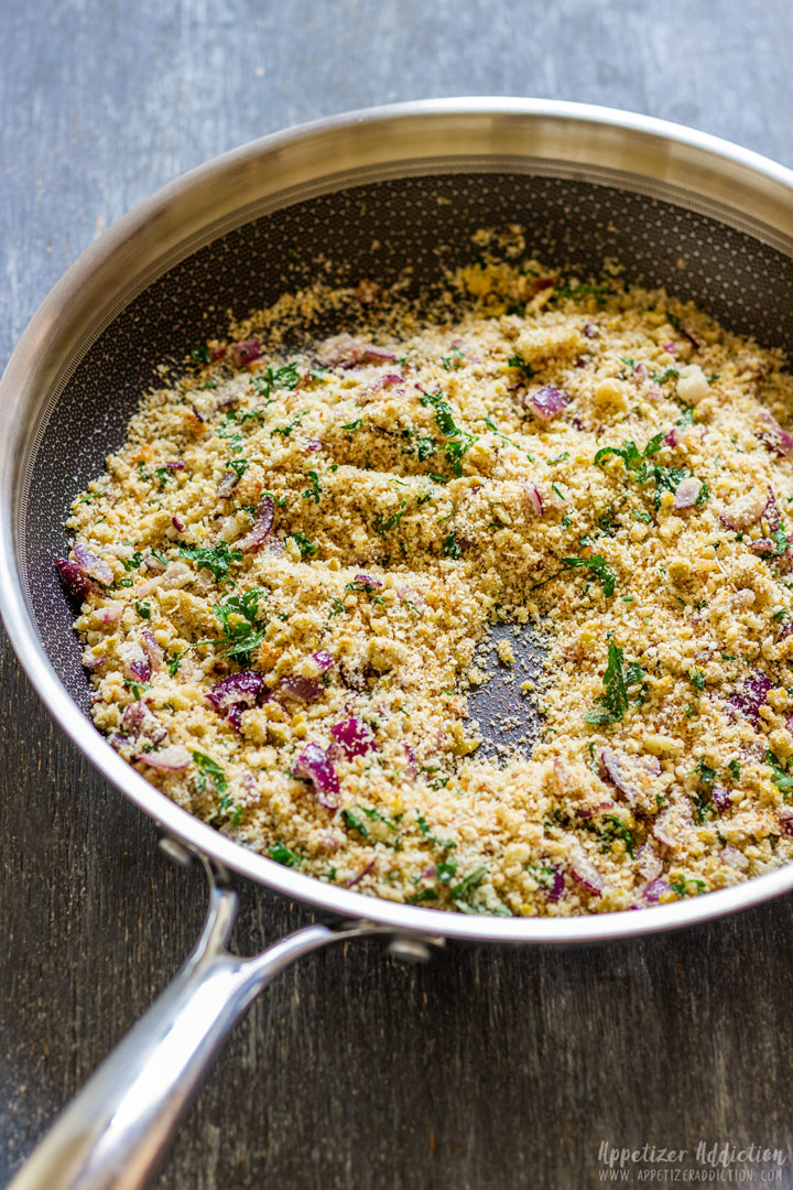 Making stuffing for artichokes on the pan