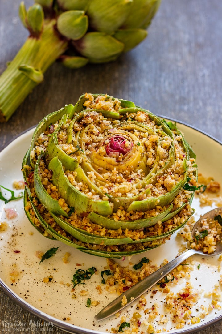 Stuffing fresh artichoke