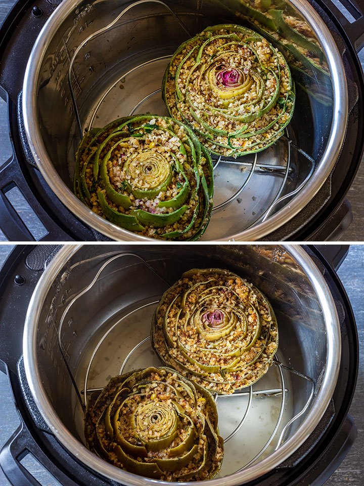 Artichoke before and after cooking