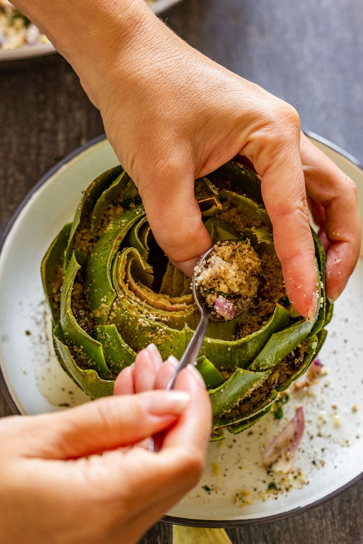 Stuffing artichokes step 3