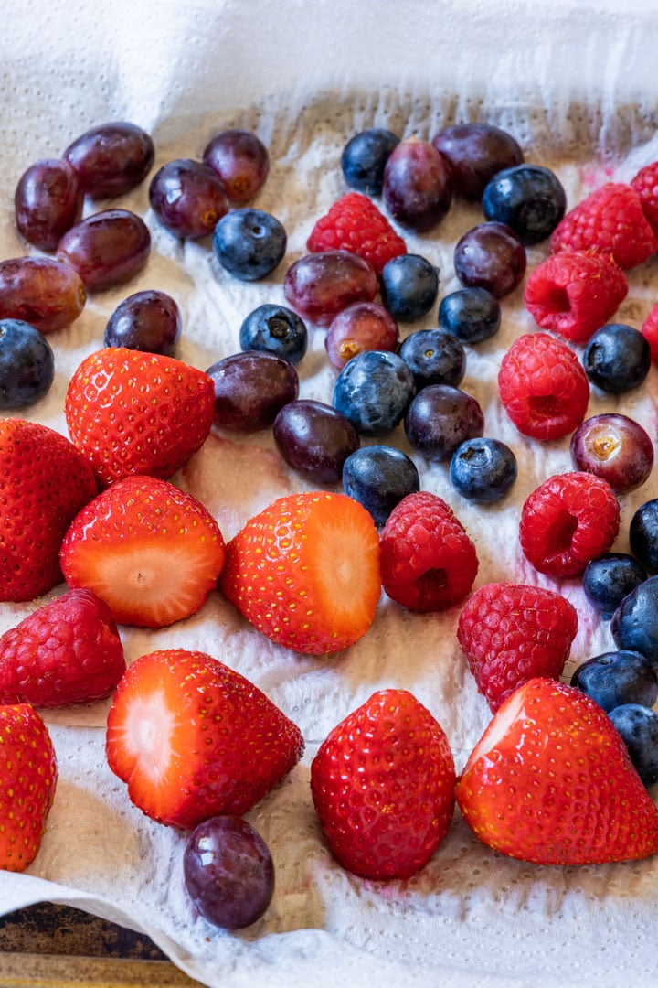 Strawberries, raspberries, blueberries and grapes