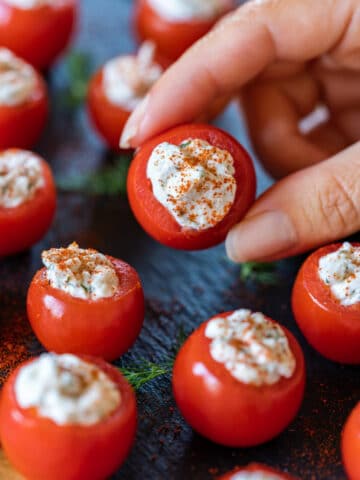 Stuffed cherry tomatoes with cream cheese