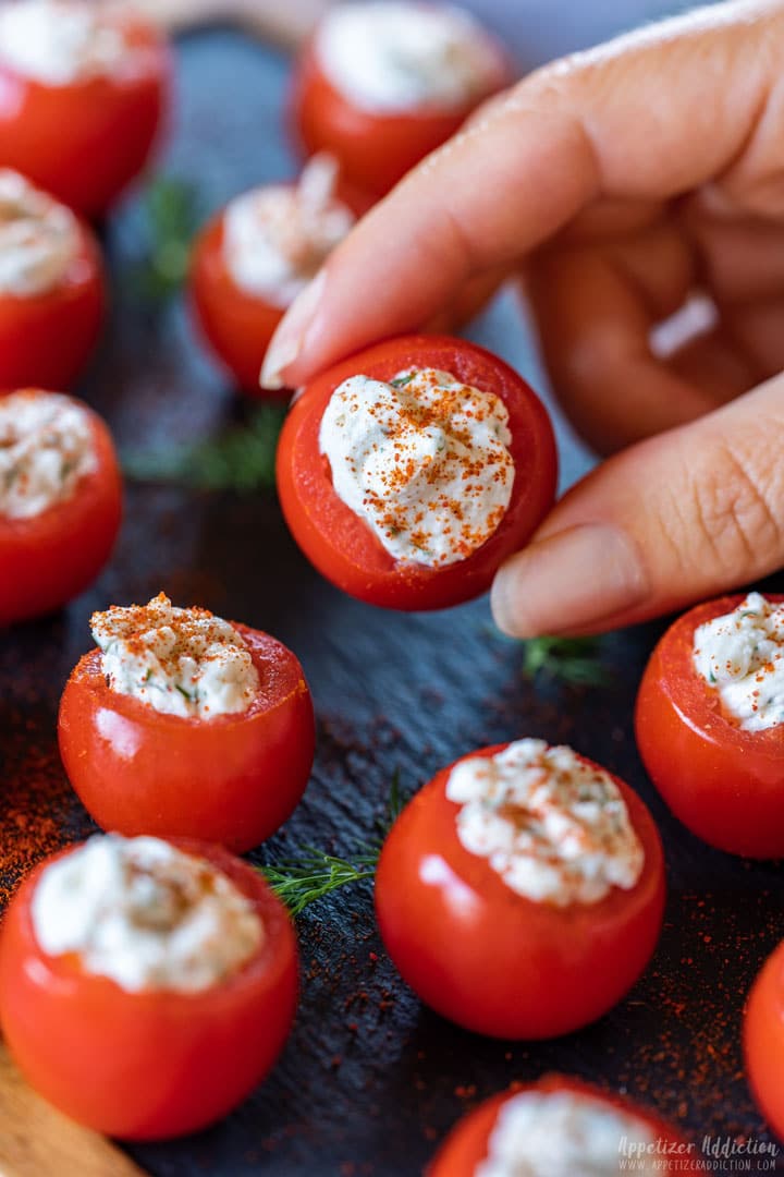 Stuffed cherry tomatoes with cream cheese