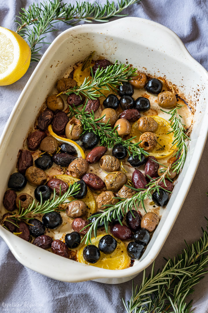 Roasted olives as a appetizer