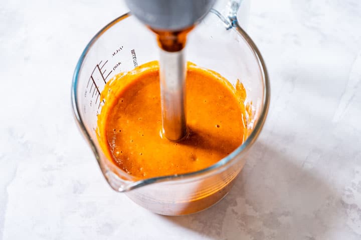 Blending patatas bravas sauce