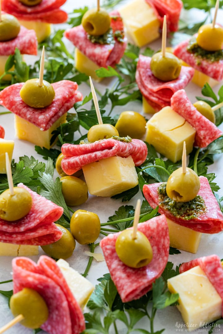 Cheese and salami skewers