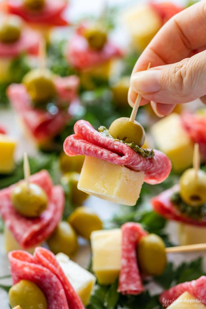 Perfect toothpick appetizer - cheese, salami and olive