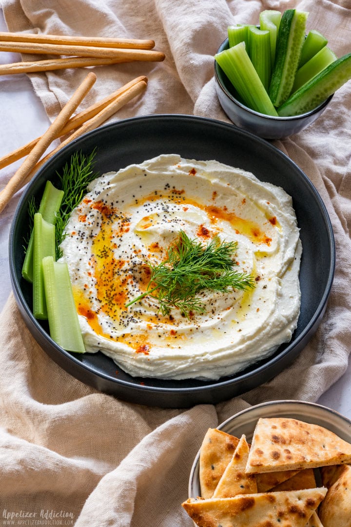 Creamy whipped feta dip with celery