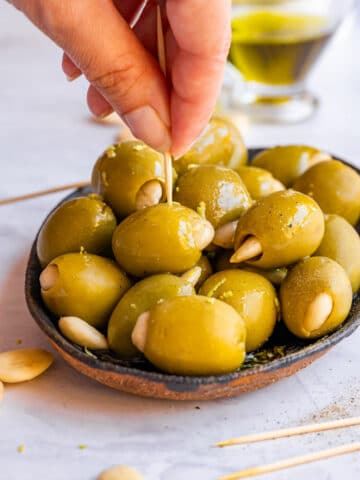 Eating almond stuffed olives