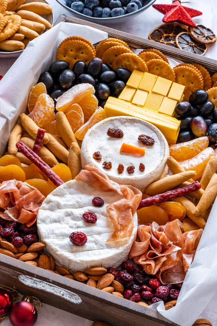 Snowman cheese board for winter catherings