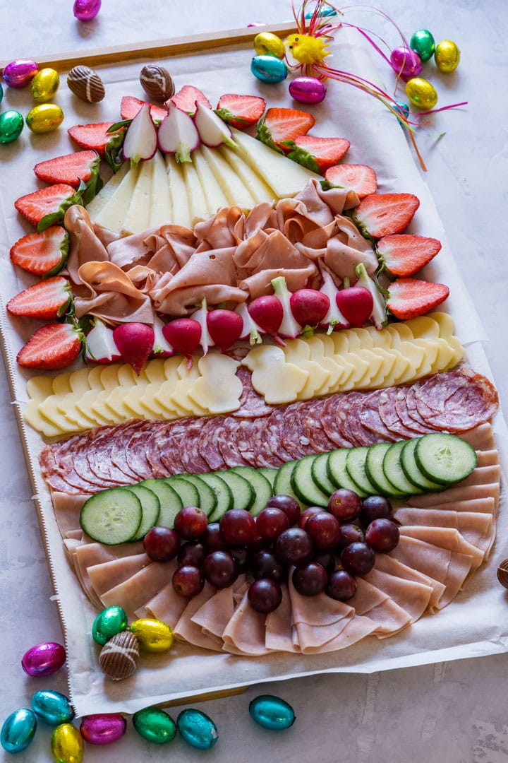 Egg shaped charcuterie board for Easter