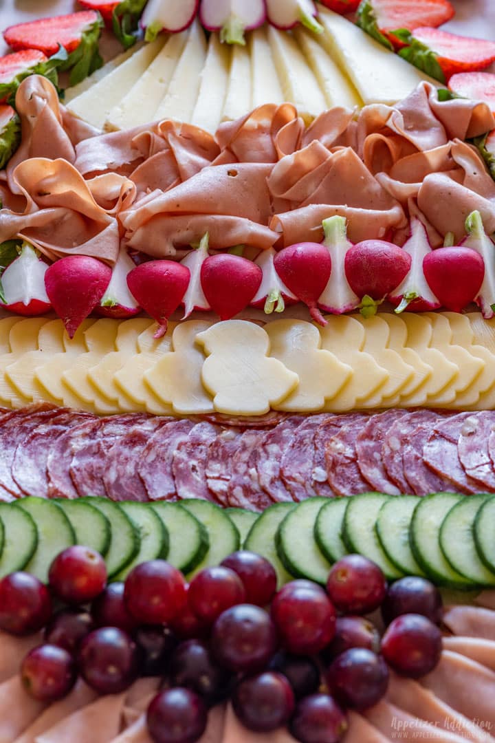 Easter charcuterie platter with cheese and meats