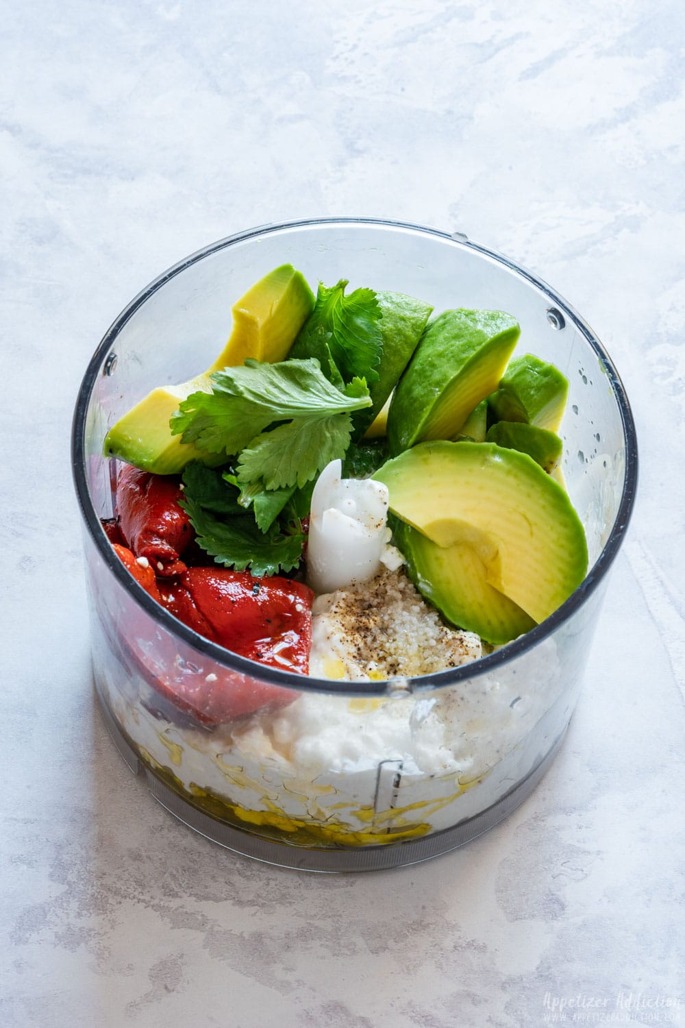 Cottage cheese dip ingredients in the blender.