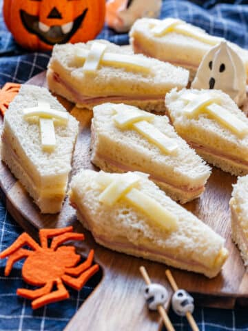 Coffin shaped sandwiches for Halloween party.
