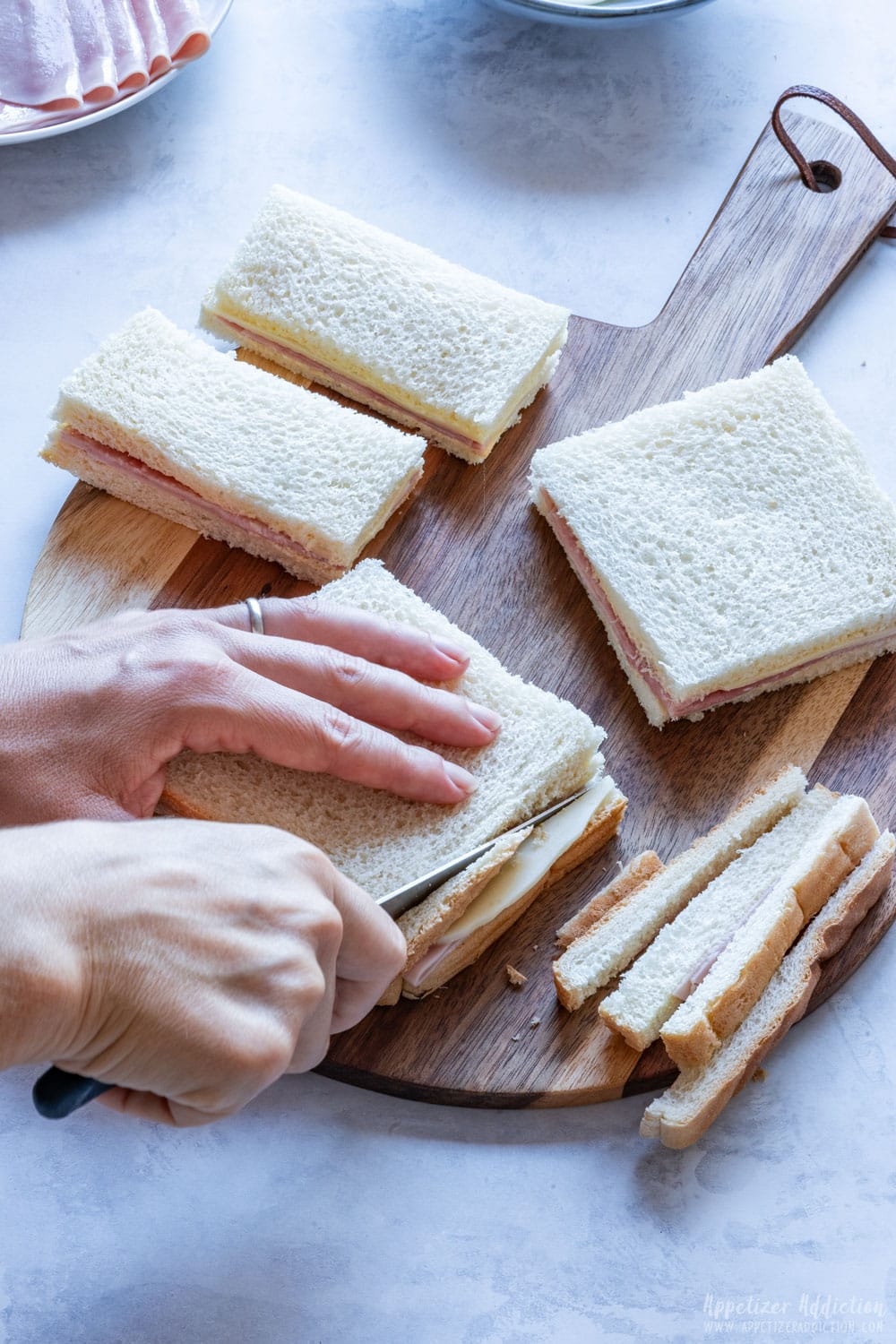 Step three how to make Halloween coffin sandwiches.