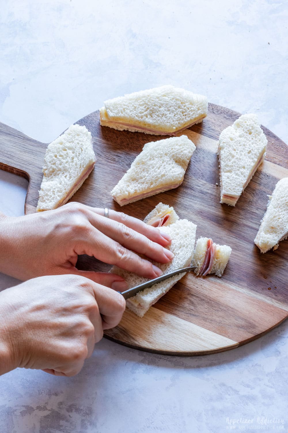 Step four how to make Halloween coffin sandwiches.