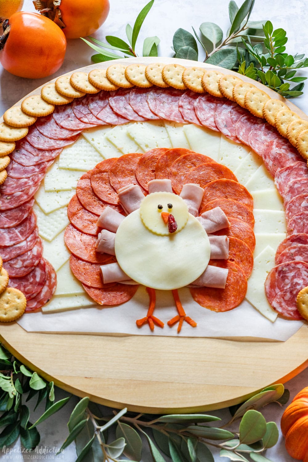 Thanksgiving turkey ham and cheese platter.