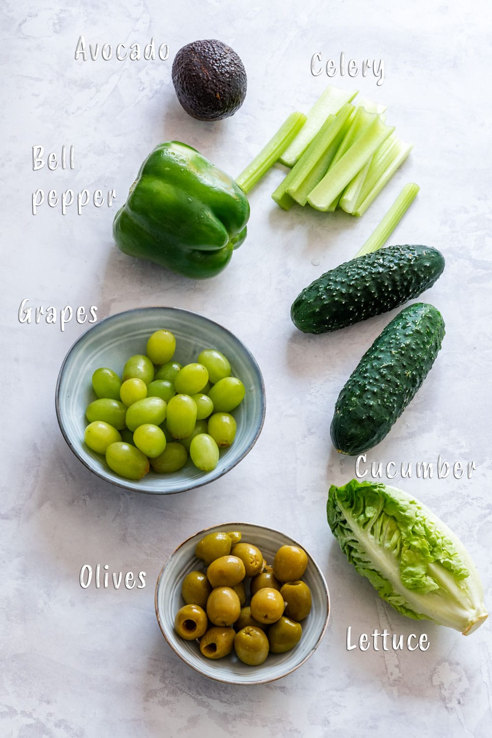 Green vegetables and fruits for St. Patrick’s Day appetizer board.