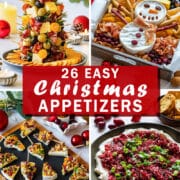 For a Christmas party or Christmas Eve, start with one festive appetizer, like the charcuterie tree, snowman cheese board or mini brie Christmas trees. Add something cold, such as the cranberry cream cheese dip, and a warm bite for later. The make-ahead notes show what to prep several days before, the night before and on the day.
